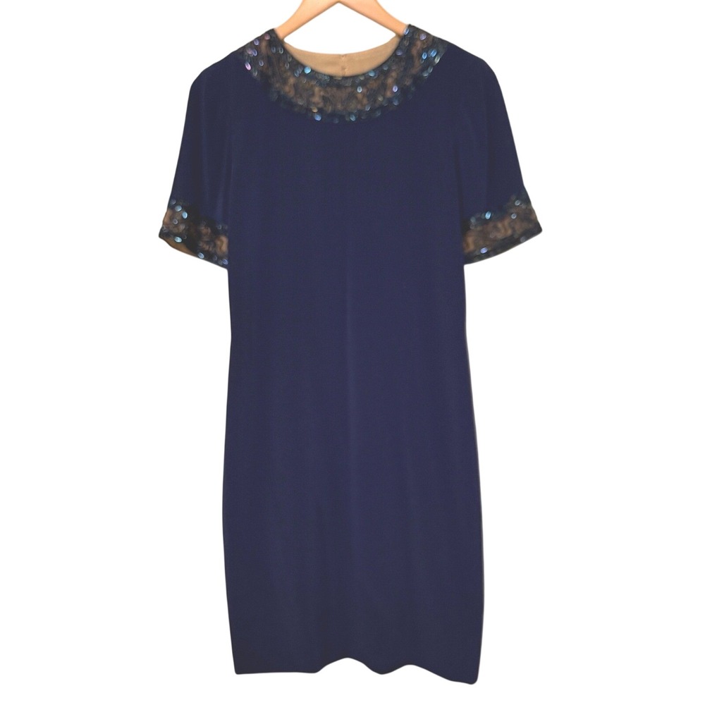 Bob Mackie Cocktail Dress Sz 6 Navy Blue Beaded Sequin Sheath Vintage Glam